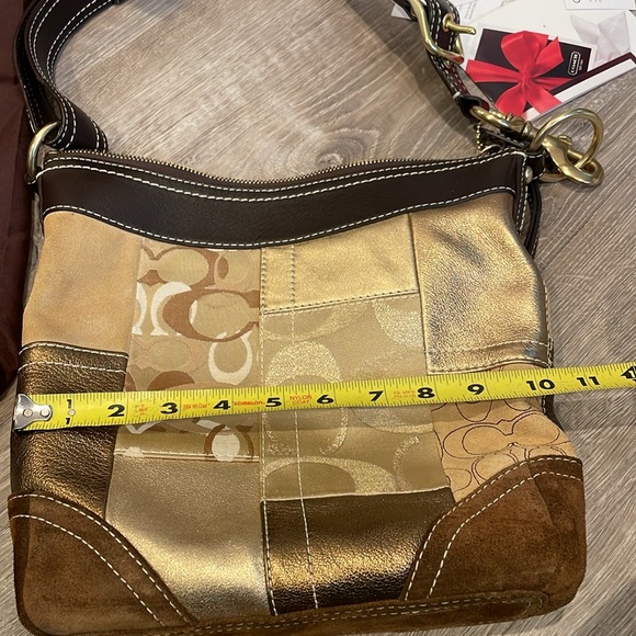 Coach Gold And Metallic Patchwork Medium Duffle Handbag - Picture 9 of 13